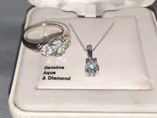 Amazing Aquamarine Ring and Pendant Necklace