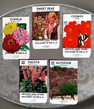 Lot: 5 Vintage Unused Lithographed Flower Seed Packets; Schmidt Litho Co. NOS