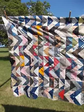 VTG/ANTIQ PATCHWORK UNFINISHED QUILT TOP 37"X90" HAND STITCHED WONKY TRIANGLES