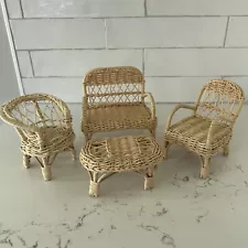 Vintage Wicker Rattan Barbie Fashion Doll Size Garden Patio Furniture Set Of 4