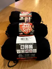 3 Black Red Heart Soft Medium Acrylic Yarn 2 skeins 5 oz 256 yds each