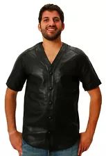 Mens Leather Baseball Jersey style Shirt Nappa Sheepskin Relaxed Fit 4 colors