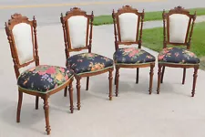 Set of Four Victorian Carved Oak Dining Game Table Parlor Chairs