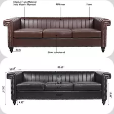 Luxury PU Leather Tufted Chesterfield 3 Seater Sofa Classic Square Arm for Shops