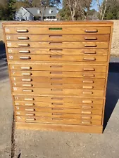 Vintage Oak Hamilton Map Blueprint Architect Flat File Cabinet 15 Drawers