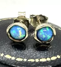 Sterling Silver Blue Fire Opal Earrings 6.8mm