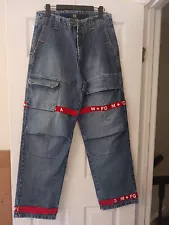 VTG 90s Marithe Francois Girbaud Men's Cargo Jeans Red Shuttle Straps 32