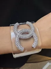 Chanel Clear Resin CC Crustal Cuff Bracelet