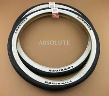 PAIR OF WHITEWALL LOWRIDER BICYCLE GENUINE DURO TIRES IN 26 X 2.125 BRICK TREAD.