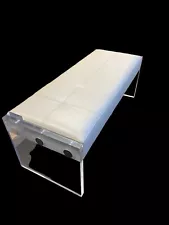 Lucite And White Leather Bench