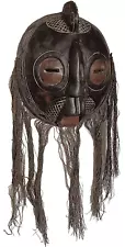 Wooden Mask, African, Congo, Kifwebe, Large 15" Length, 26" with Hair, 5 Pounds