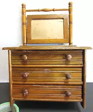 Antique Small Doll Wood Chest of Drawers with Mirror - Salesman Sample?