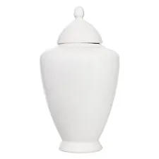 White Ceramic Ginger Jar, Decorative Antique Style Home Decor Vase w/ Lid