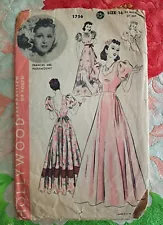 Vintage Hollywood 1930s Frances Dee Pattern 1756 Evening Gown Low Cut Front Back