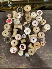 37 Vintage Sewing Thread Wood Wooden Spools Empty Variety OLD