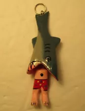 Shark Eating Man Surfer Hand Painted Pendant For Necklace