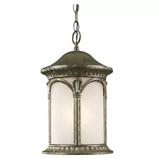 Antique Silver And White Seedy Glass Exterior Hanging Light Fixture $240