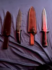 Two Bowie Knife Fixed Blade Demascus Steel w Sheath 12" and 10"