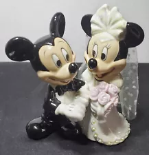 Vintage Disney Mickey & Minnie Mouse Wedding Bride & Groom Porcelain Cake Topper