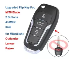 Flip Remote Car Key Fob Replacement 2 Buttons 433MHz ID46 Chip for Mitsubishi