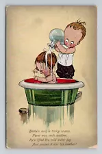 Postcard Bertie Tricky Scamp in Bathtub Humor Comic Illustration, Antique A9