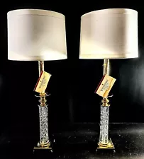 Waterford Killarney (Kinsale) Set of Two (2) Fine Cut Crystal Buffet Lamps-MINT!