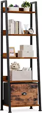 5-Tier Ladder Shelf Bookshelf with Removable Drawer, Bookcase Storage Organizer