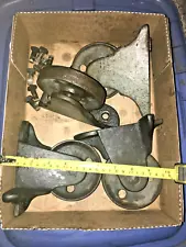 Vintage Iron Caster Wheels Set 4/8 square bolts/5" rollers from old HHM Safe