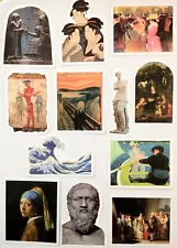 Famous Paintings, Sculptures Artists Art Movement Collection Stickers. Set of 12