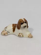 Brittany Spaniel Miniature Porcelain Figurine Brown & White Reclining Dog