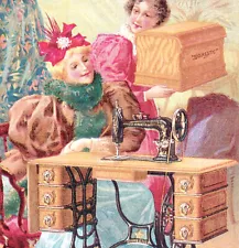 Domestic Sewing Machine 1800's Treadle Elegant Fancy Victorian Lady Trade Card