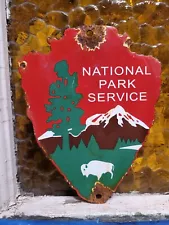 VINTAGE NATIONAL PARK SERVICE PORCELAIN SIGN FOREST RANGER STATION ARROWHEAD USA