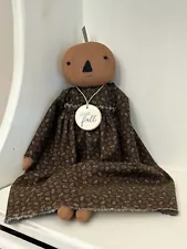 14" Handmade Primitive Fall Halloween Pumpkin Head Doll with Necklace