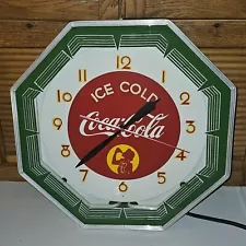 Vtg 90s Repro COCA-COLA OCTAGON NEON CLOCK 1941 Silhouette Girl SODA Advertising