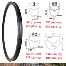 27.5er/650B MTB XC AM DH bike Carbon Rim 30/33/36/40mm Wide 30mm Deep 24-36 Hole