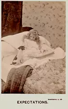 RPPC Little Girl in Bed Eating with Jack Russell Puppy Dog Begging for Breakfast