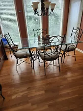 Beautiful Ethan Allen dinning set wrought iron glass top table 6 chairs