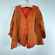 OM Gallery Womens Jacquard Vietnamese Silk Handmade Blouse Knot Button Orange