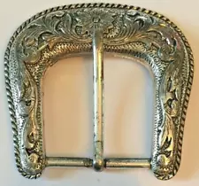 Antique Worn Western Floral Engraved Antique Belt Buckle 1 1/2"