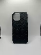 COACH SIGNATURE LEATHER CASE FOR IPHONE 15 PRO MAX BLACK NIB, has a small crack