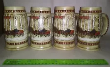 Budweiser 1981 SET OF FOUR Holiday Beer Steins (red) Snowy Woodland Ceramarte