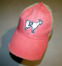 Tom Brady #12 GOAT Greatest Of All Time New England Patriots Pink Hat Distressed