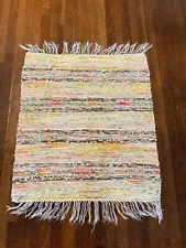 Sunny Antique Swedish Hand Made Rag Rug (29 x 32 inches) 1930s