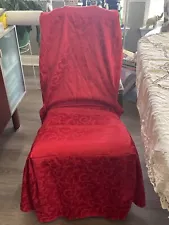 Pair of Red Damask Tied Back Dining Room Chair Covers 2