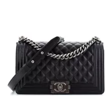 CHANEL Boy Flap Bag Quilted Caviar Small Black Cross Body Shoulder Hand Bag