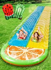 22.5ft Double Water Slides with 2 Body Boards 2 Sliding Lanes with Sprinklers