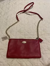 NWT Coach Slim Crossbody Purse Bag In Red Pebbled Leather With Chain Strap