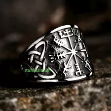 SMITH Men's Stainless Steel Viking Celtic Knot Vegvisir Compass Ring Size 6-15