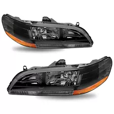 For 1998-2002 Honda Accord Black Amber Corner Headlights Assembly Pair