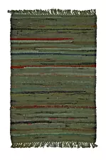 Sturbridge Forest Green Rag Area Rug, 4 x 6 ft, Hand Woven Cotton, Durable Rug